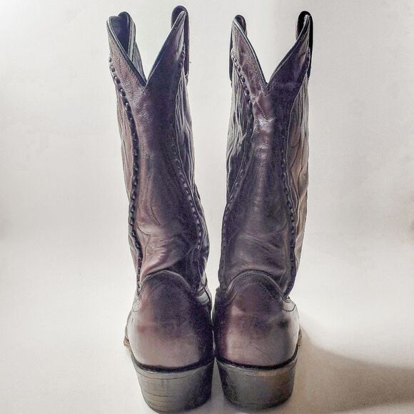 Dan Post Black Cherry Albany Western Embroidered Flame Cowboy Boots Size 10.5 - Picture 5 of 7